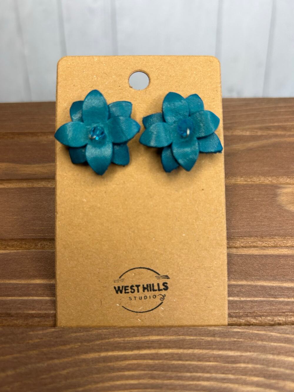 Genuine Leather Flower Earrings Bright Blue Pansy Post Earrings NEW!  FAST SHIP